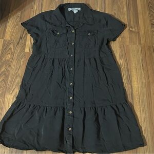 Lark + Grey Black Short Sleeve Button Down Dress